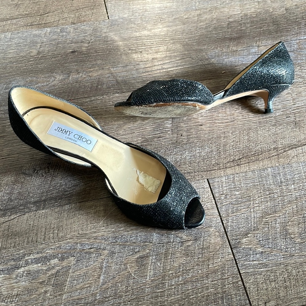 Jimmy choo peep toe glitter kitten heels